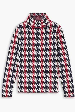 Perfect Moment Stehkragenpullover aus Merinowolle mit Hahnentrittmuster - Blau - L