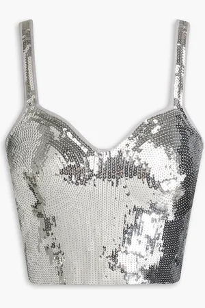 Sandro Cropped Oberteil aus Rippstrick mit Pailletten - Metallic - 0