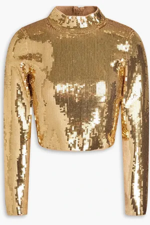 Sandro Cropped Oberteil aus Rippstrick mit Pailletten - Metallic - 2