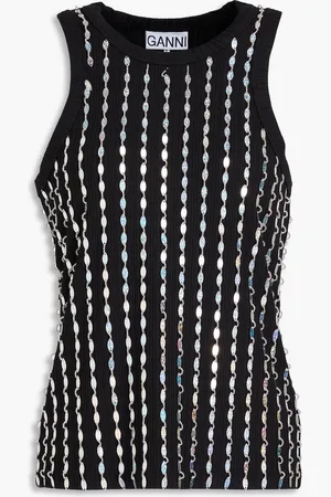 Ganni Geripptes Tanktop aus Jersey aus einer EcoVero-Mischung mit Verzierung - - DE 38
