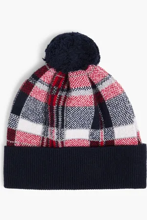 Thom Browne Beanie aus Kaschmir mit Karomuster - Blau - ONESIZE