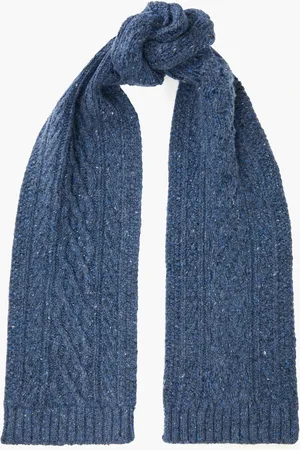 ALEX MILL Donegal Schal aus einer Merinowollmischung mit Zopfstrickmuster - Blau - OneSize