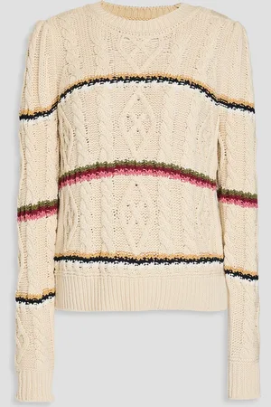 VERONICA BEARD Bruna Zopfstrickpullover aus einer Baumwollmischung mit Streifen - Weiß - M