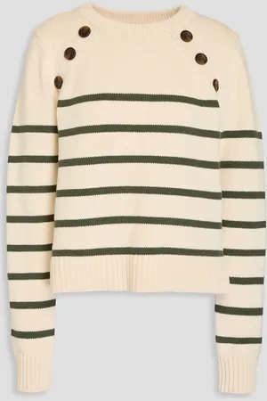 VERONICA BEARD Virke gestreifter Pullover aus Baumwolle mit Zierknöpfen - Weiß - S