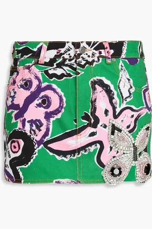 AREA Minirock aus Denim mit floralem Print und Verzierung - - 28