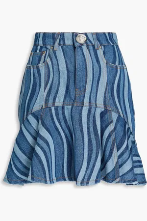AREA Ausgestellter Minirock aus Denim mit Print - Blau - 28