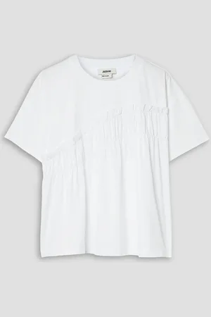 Jason Wu T-Shirt aus Baumwoll-Jersey mit gerüschtem Twill-Besatz - - L