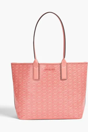 Michael Kors حقيبة توت "جودي" من الكنفا المطلي مزينة بطبعة شعار العلامة - Orange - OneSize