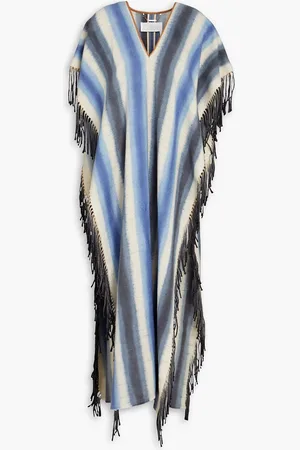 Chloé Gestreifter Poncho aus einer Woll-Seidenmischung - Blau - ONESIZE