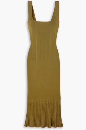 GALVAN Ausgestelltes Midikleid aus Rippstrick - Grün - XL
