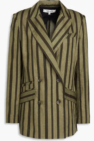 Diane von Furstenberg Madison doppelreihiger Blazer aus einer Baumwoll-Leinenmischung mit Streifen - Grün - US 6
