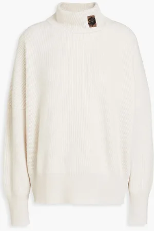 Brunello Cucinelli Rollkragenpullover aus geripptem Kaschmir mit Zierperlen - Weiß - XL