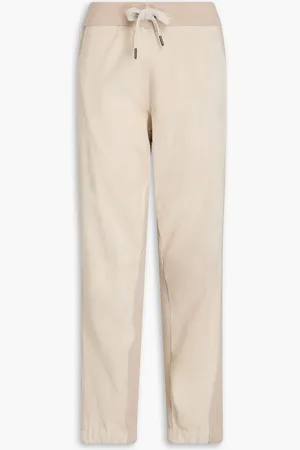 Brunello Cucinelli Track Pants aus Veloursleder mit Einsätzen aus geripptem Kaschmir - Neutral - XXS