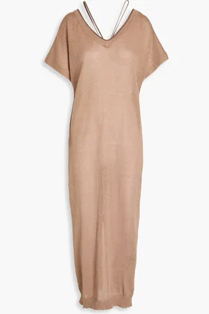 Brunello Cucinelli Verziertes Midikleid aus einer Leinen-Seidenmischung - Neutral - M