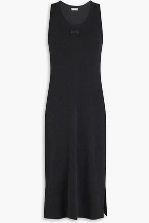 Brunello Cucinelli Midikleid aus Jersey aus einer Baumwollmischung mit Zierperlen - Grau - M