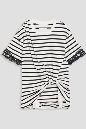 3.1 Phillip Lim Gestreiftes T-Shirt aus Baumwoll-Jersey mit Spitzenbesatz - Weiß - L