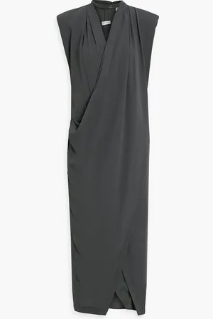 Brunello Cucinelli Midikleid aus Seiden-Crêpe mit Wickeleffekt - Grau - M