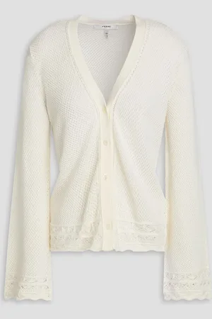 Frame Cardigan in Pointelle-Strick - Weiß - M