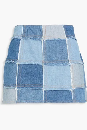 Frame The 70s Minirock aus Denim in Patchwork-Optik - Blau - US 10