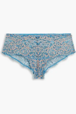 Cosabella Pret A Porter halbhohes Höschen aus Stretch-Spitze in Metallic-Optik - Blau - M