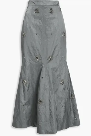 HUISHAN ZHANG Ausgestellter Midirock aus Satin mit Kristallverzierung - - UK 10