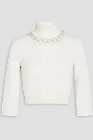 ZIMMERMANN Cropped Rollkragenpullover aus Wolle mit Kristallverzierung - Weiß - 3