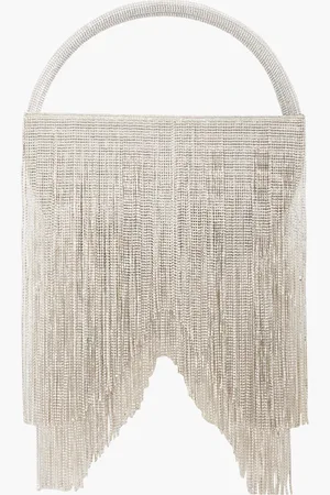 Retrofete Tote Bag aus Satin mit Kristallverzierung und Fransen - Metallic - OneSize