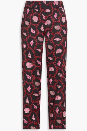 SALONI Capri Flute Hose mit geradem Bein aus Twill aus Stretch-Seide mit Print - - UK 12