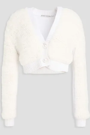 ALICE+OLIVIA Alice Olivia - Cropped Cardigan aus Kunstfell mit Strickeinsätzen - Weiß - L