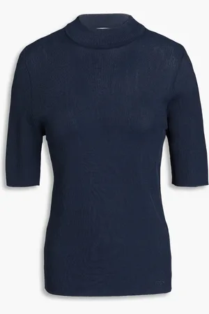 Tory Burch Rollkragenoberteil aus Rippstrick - Blau - XL