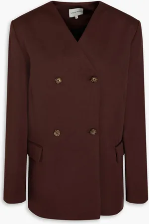 Loulou Studio Doppelreihiger Blazer aus Twill aus einer Baumwoll-Leinenmischung - Burgunderrot - XL