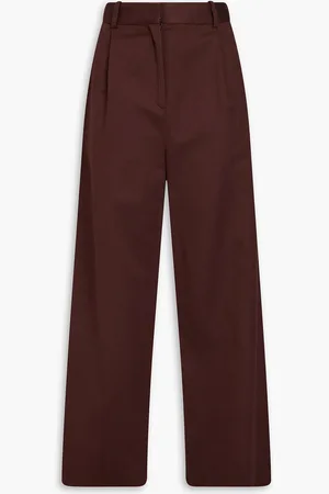 Loulou Studio Idai Hose mit weitem Bein aus Twill aus einer Baumwoll-Leinenmischung - Burgunderrot - XL