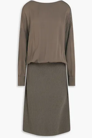 Fabiana Filippi Midikleid aus einer gerippten Woll-, Seiden-Kaschmirmischung mit Crêpe-Einsätzen - Neutral - IT 46