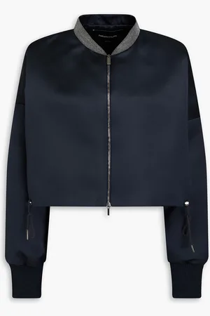 Fabiana Filippi Cropped Jacke aus Twill mit Zierperlen - Blau - IT 46