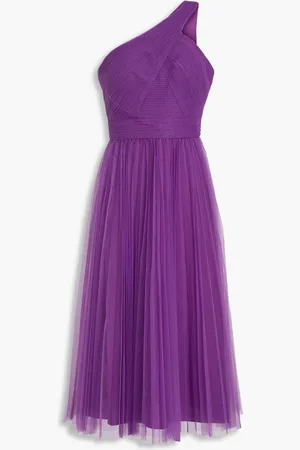 ZAC Zac Posen Plissiertes Midikleid aus Tüll mit asymmetrischer Schulterpartie - Lila - US 10