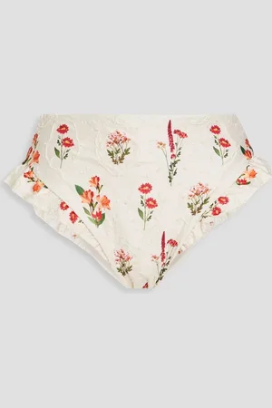 Agua by Agua Bendita Jengibre hoch sitzendes Bikini-Höschen mit Rüschen und Verzierung - Weiß - XS