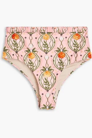 Agua by Agua Bendita Nopal hoch sitzendes Bikini-Höschen mit Rüschen und Verzierung - Pink - L