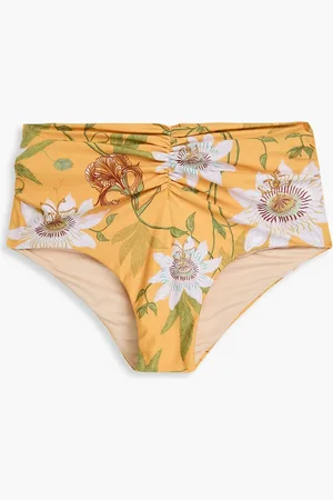 Agua by Agua Bendita Vaiven hoch sitzendes Bikini-Höschen mit floralem Print und Raffungen - Gelb - XS