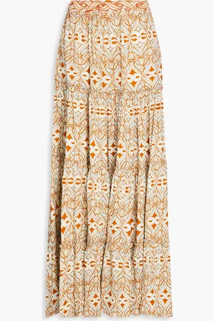 Agua by Agua Bendita Gestufter Maxirock aus Twill mit Print - Blau - XL