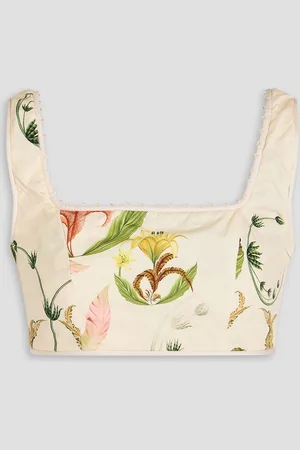 Agua by Agua Bendita Amanda Cropped Oberteil aus Baumwolle mit floralem Print und Verzierung - Weiß - XS