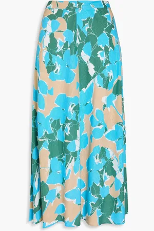 Diane von Furstenberg Midirock aus Webstoff mit Flammgarneffekt und floralem Print - Blau - US 2