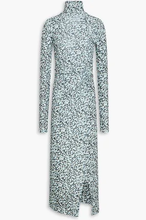 Nanushka Midikleid aus Jersey mit Leopardenprint, Rollkragen und Cut-outs - Blau - M