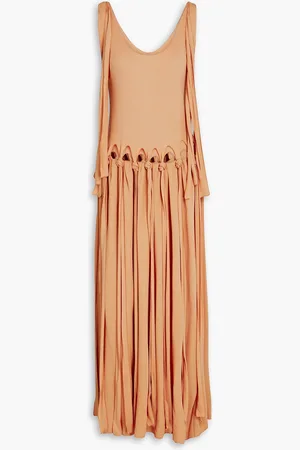 Chloé Midi-Strickkleid aus Crêpe mit Fransen - Orange - FR 34