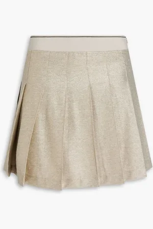 Brunello Cucinelli Plissierter Minirock aus einer Leinenmischung mit Metallic-Effekt - Metallic - M
