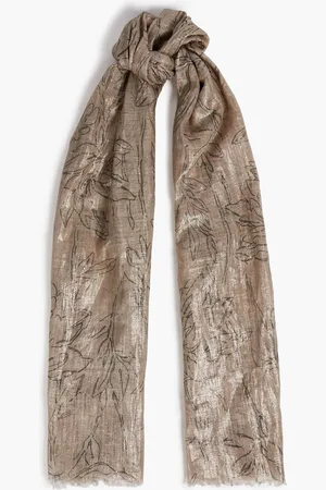 Brunello Cucinelli Schal aus Leinen-Gaze mit Metallic-Print - Neutral - OneSize