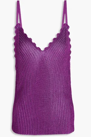 Ganni Top aus Rippstrick - Lila - L