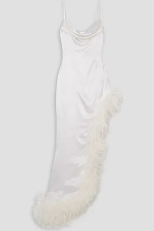 Alessandra Rich Asymmetrische Robe aus Seidensatin mit Federn - - IT 44