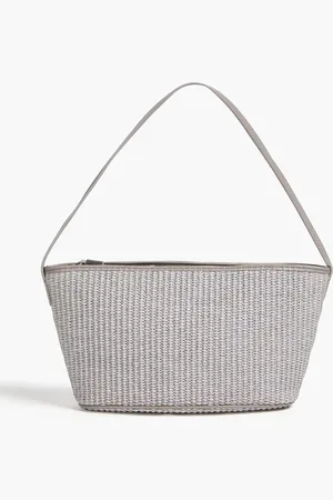 Brunello Cucinelli Schultertasche aus Raffiabastimitat mit Zierperlen - Grau - OneSize