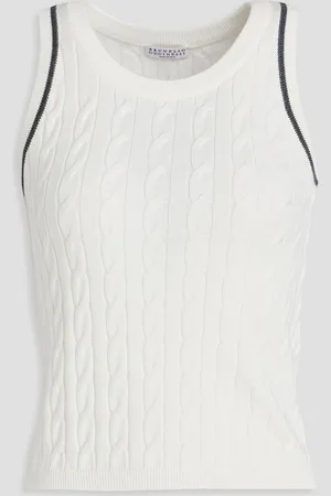 Brunello Cucinelli Tanktop aus Baumwolle mit Zopfstrickmuster - Weiß - L