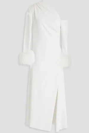 16Arlington Adelaide Midikleid aus Crêpe mit Federn und asymmetrischer Schulterpartie - - UK 10